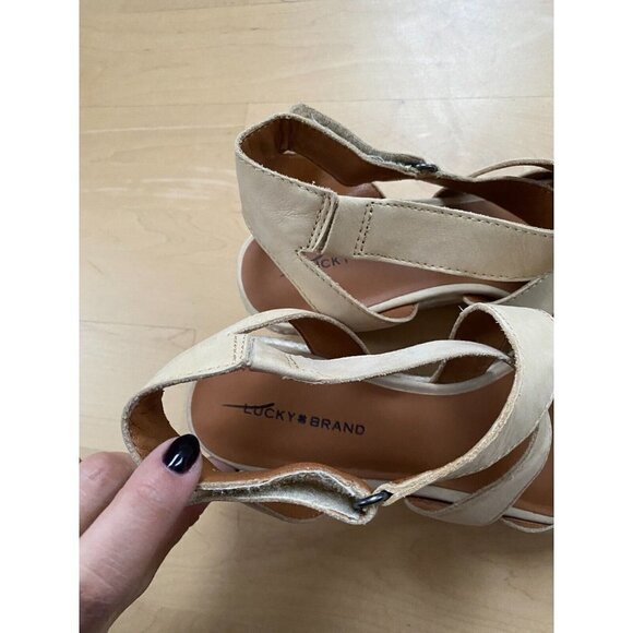 LUCKY Brand Women's "Mendona" Espadrille Wedge Sandals Sz 10 Open Toe Leather - Picture 6 of 8